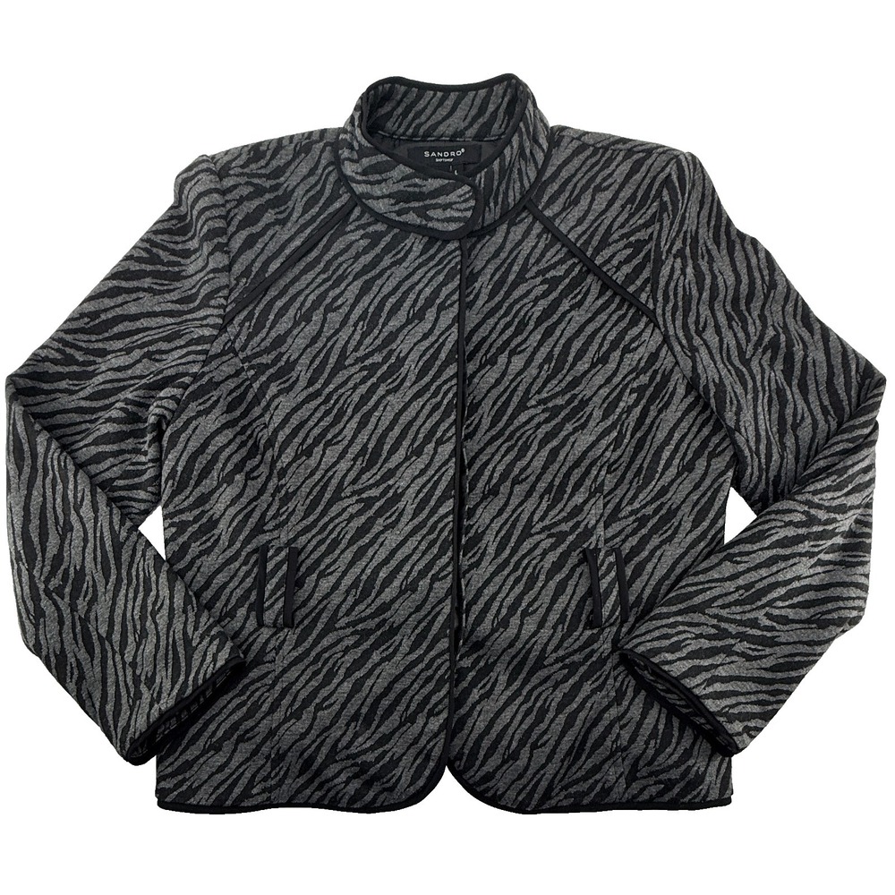Sandro Womens Jacket Large Zebra Print Blazerβ Cropped Lined Pockets